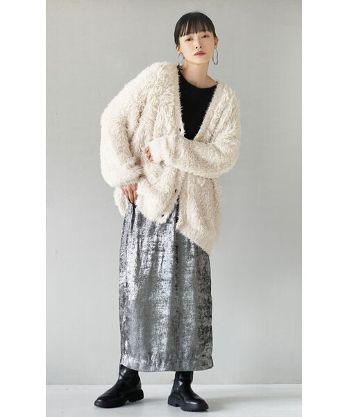 MIMIMEMETE（ミミメメット）の「DOUGHY SHAGGY KNIT［ロングカーディガン］（カーディガン/ボレロ・レディース・レッド/アイボリー/サックスブルー/ブラック・フリー）」の20枚目の写真