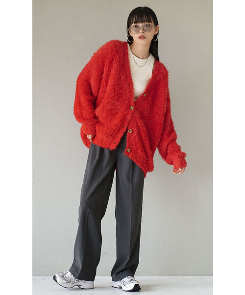 MIMIMEMETE（ミミメメット）の「DOUGHY SHAGGY KNIT［ロングカーディガン］（カーディガン/ボレロ・レディース・レッド/アイボリー/サックスブルー/ブラック・フリー）」の12枚目の写真