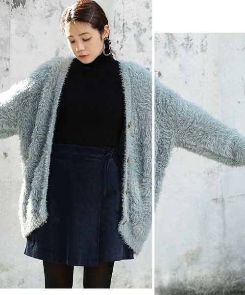 MIMIMEMETE（ミミメメット）の「DOUGHY SHAGGY KNIT［ロングカーディガン］（カーディガン/ボレロ・レディース・レッド/アイボリー/サックスブルー/ブラック・フリー）」の17枚目の写真