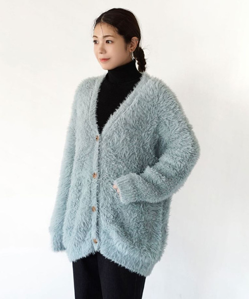 MIMIMEMETE（ミミメメット）の「DOUGHY SHAGGY KNIT［ロングカーディガン］（カーディガン/ボレロ・レディース・レッド/アイボリー/サックスブルー/ブラック・フリー）」の8枚目の写真