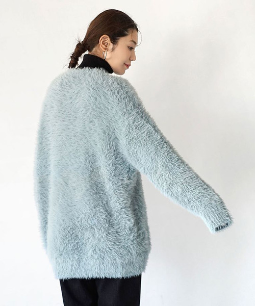 MIMIMEMETE（ミミメメット）の「DOUGHY SHAGGY KNIT［ロングカーディガン］（カーディガン/ボレロ・レディース・レッド/アイボリー/サックスブルー/ブラック・フリー）」の9枚目の写真