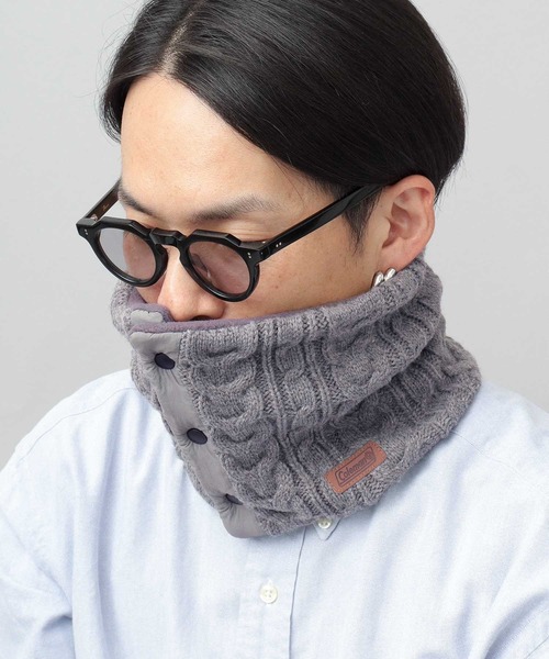 セール】フロントボタン ケーブル編み ニット ネックウォーマー