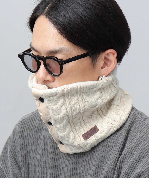 セール】フロントボタン ケーブル編み ニット ネックウォーマー