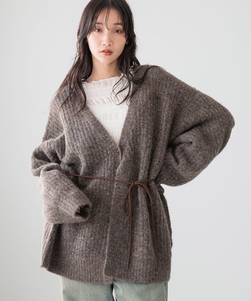 LOWRYS FARM（ローリーズファーム）の「メランジカシュクールニットＬＳ 212344（ニット/セーター・レディース・アイボリー/チャコールグレー/グリーン・FREE）」の2枚目の写真