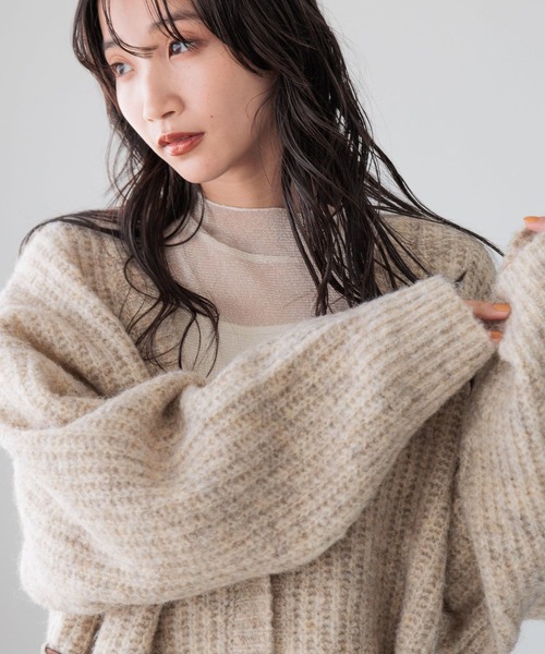 LOWRYS FARM（ローリーズファーム）の「メランジカシュクールニットＬＳ 212344（ニット/セーター・レディース・アイボリー/チャコールグレー/グリーン・FREE）」の19枚目の写真