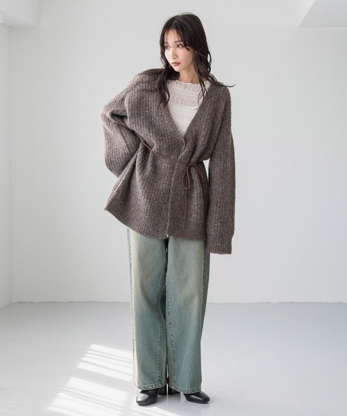 LOWRYS FARM（ローリーズファーム）の「メランジカシュクールニットＬＳ 212344（ニット/セーター・レディース・アイボリー/チャコールグレー/グリーン・FREE）」の21枚目の写真