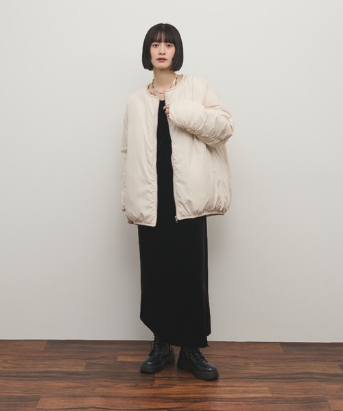 Shelly island（シェリーアイランド）の「ギャザースリーブブルゾン（ダウンジャケット/コート・レディース・チャコールグレー/ホワイト・FREE）」の12枚目の写真