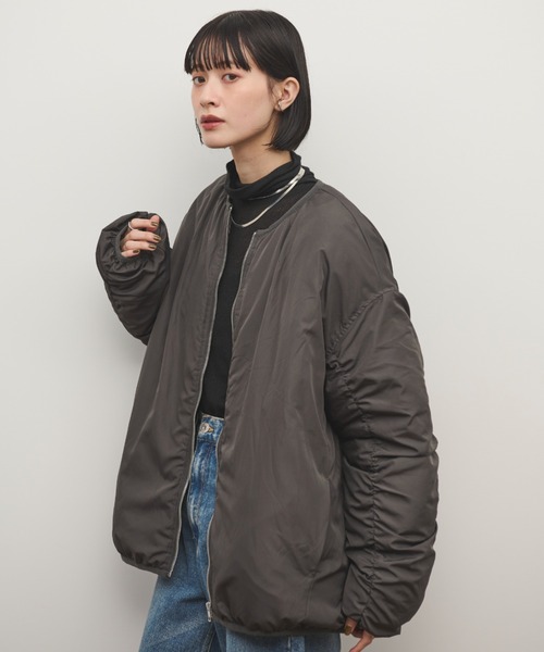 Shelly island（シェリーアイランド）の「ギャザースリーブブルゾン（ダウンジャケット/コート・レディース・チャコールグレー/ホワイト・FREE）」の18枚目の写真