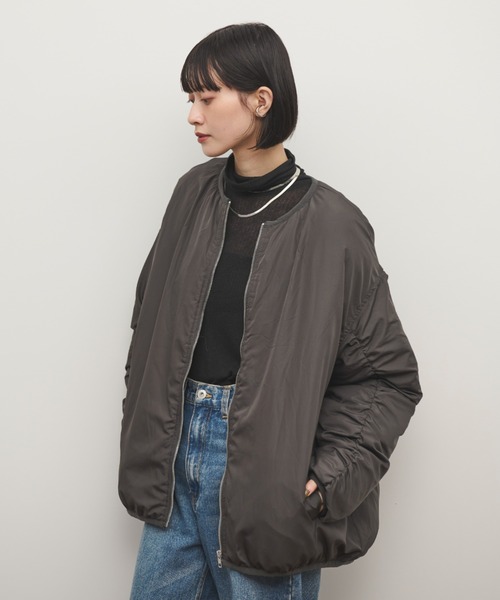 Shelly island（シェリーアイランド）の「ギャザースリーブブルゾン（ダウンジャケット/コート・レディース・チャコールグレー/ホワイト・FREE）」の19枚目の写真