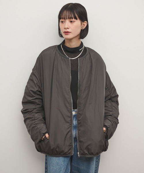 Shelly island（シェリーアイランド）の「ギャザースリーブブルゾン（ダウンジャケット/コート・レディース・チャコールグレー/ホワイト・FREE）」の14枚目の写真