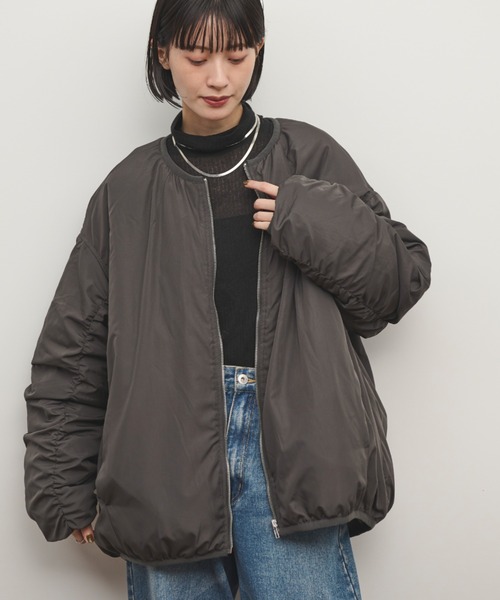 Shelly island（シェリーアイランド）の「ギャザースリーブブルゾン（ダウンジャケット/コート・レディース・チャコールグレー/ホワイト・FREE）」の15枚目の写真