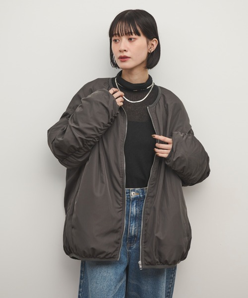 Shelly island（シェリーアイランド）の「ギャザースリーブブルゾン（ダウンジャケット/コート・レディース・チャコールグレー/ホワイト・FREE）」の16枚目の写真