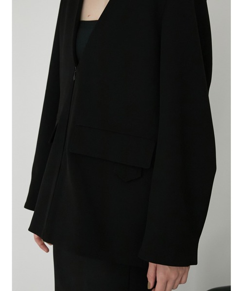 セール】【LA PEAU DE GEM】ノーカラーステッチジャケット（テーラード