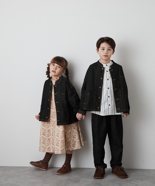 バンドカラーブラックデニムジャケット（デニムジャケット）｜riziere