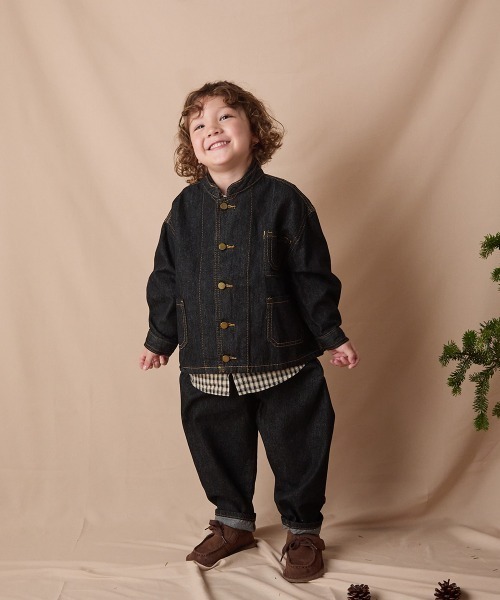 バンドカラーブラックデニムジャケット（デニムジャケット）｜riziere