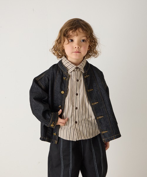 バンドカラーブラックデニムジャケット（デニムジャケット）｜riziere