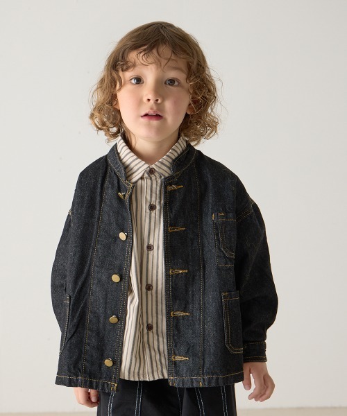 バンドカラーブラックデニムジャケット（デニムジャケット）｜riziere