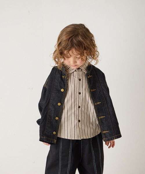 バンドカラーブラックデニムジャケット（デニムジャケット）｜riziere