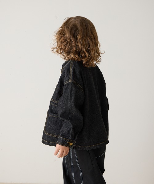 バンドカラーブラックデニムジャケット（デニムジャケット）｜riziere