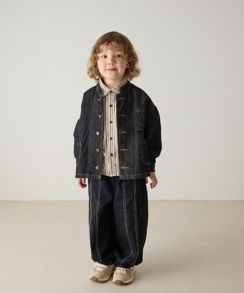 バンドカラーブラックデニムジャケット（デニムジャケット）｜riziere