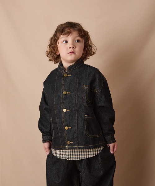 バンドカラーブラックデニムジャケット（デニムジャケット）｜riziere