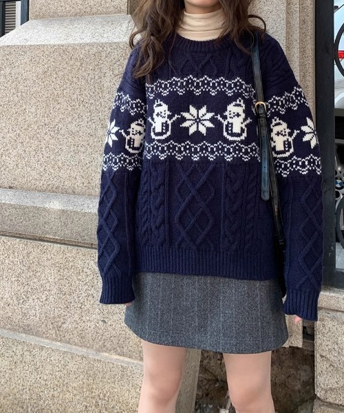セール】Y2K ノルディック柄ケーブルニット（ニット/セーター