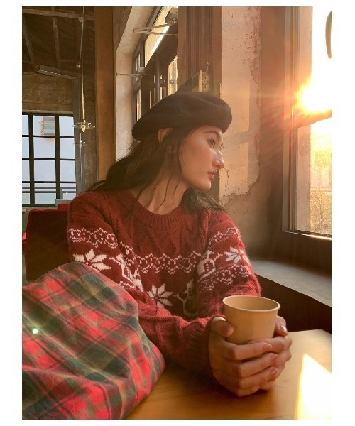 gossip！ロサンゼルス（ゴシップロサンゼルス）の「Y2K ノルディック柄ケーブルニット（ニット/セーター・レディース・ワイン/オフホワイト/ネイビー・FREE）」の7枚目の写真