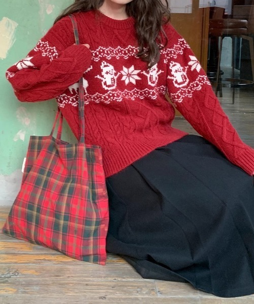 gossip！ロサンゼルス（ゴシップロサンゼルス）の「Y2K ノルディック柄ケーブルニット（ニット/セーター・レディース・ワイン/オフホワイト/ネイビー・FREE）」の8枚目の写真