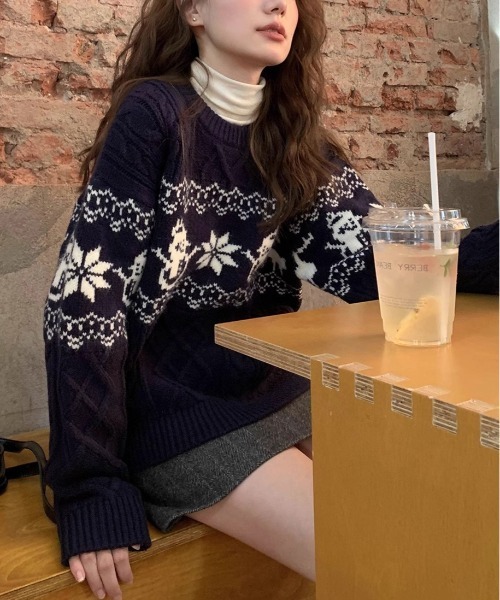 セール】Y2K ノルディック柄ケーブルニット（ニット/セーター