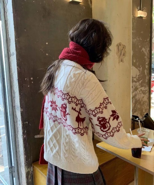 gossip！ロサンゼルス（ゴシップロサンゼルス）の「Y2K ノルディック柄ケーブルニット（ニット/セーター・レディース・ワイン/オフホワイト/ネイビー・FREE）」の20枚目の写真