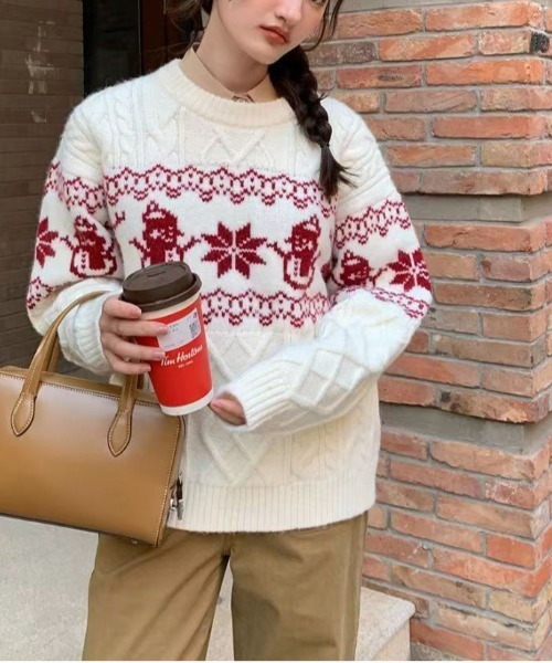 gossip！ロサンゼルス（ゴシップロサンゼルス）の「Y2K ノルディック柄ケーブルニット（ニット/セーター・レディース・ワイン/オフホワイト/ネイビー・FREE）」の21枚目の写真