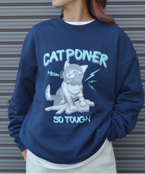 MODISH GAZE(モディシュガゼ)の「【MODISH GAZE】CAT POWER裏毛クルーネックスウェット (CP)(スウェット・メンズ・ブラック/ネイビー/オフホワイト・L/M)」の3枚目の写真
