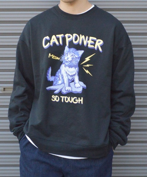 MODISH GAZE(モディシュガゼ)の「【MODISH GAZE】CAT POWER裏毛クルーネックスウェット (CP)(スウェット・メンズ・ブラック/ネイビー/オフホワイト・L/M)」の4枚目の写真