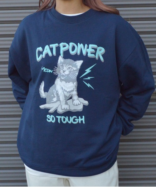 MODISH GAZE(モディシュガゼ)の「【MODISH GAZE】CAT POWER裏毛クルーネックスウェット (CP)(スウェット・メンズ・ブラック/ネイビー/オフホワイト・L/M)」の9枚目の写真