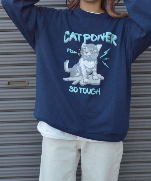 MODISH GAZE(モディシュガゼ)の「【MODISH GAZE】CAT POWER裏毛クルーネックスウェット (CP)(スウェット・メンズ・ブラック/ネイビー/オフホワイト・L/M)」の10枚目の写真