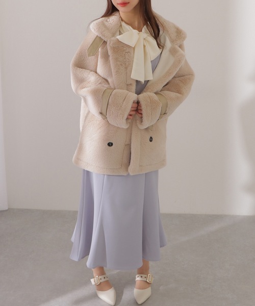 Lace Ladies(レースレディース)の「ボウタイ付き ハートネック ドッキング マキシ ワンピース(ワンピース・レディース・ブルーグレー/グレイッシュベージュ/ブラック・FREE/S)」の5枚目の写真