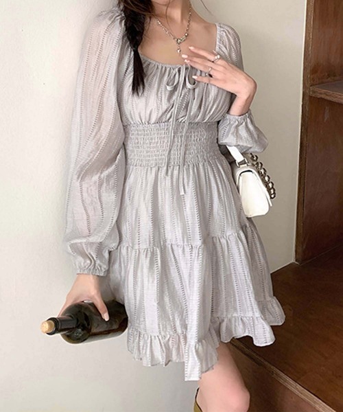 aimoha(アイモハ)の「オフショルダーシフォンワンピース (SS)(ワンピース・レディース・グレー・LARGE/MEDIUM/SMALL)」の1枚目の写真