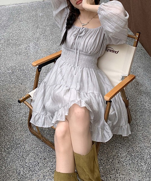 aimoha(アイモハ)の「オフショルダーシフォンワンピース (SS)(ワンピース・レディース・グレー・LARGE/MEDIUM/SMALL)」の6枚目の写真