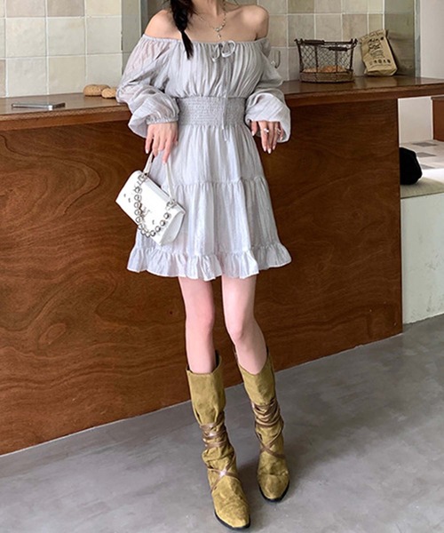 aimoha(アイモハ)の「オフショルダーシフォンワンピース (SS)(ワンピース・レディース・グレー・LARGE/MEDIUM/SMALL)」の8枚目の写真