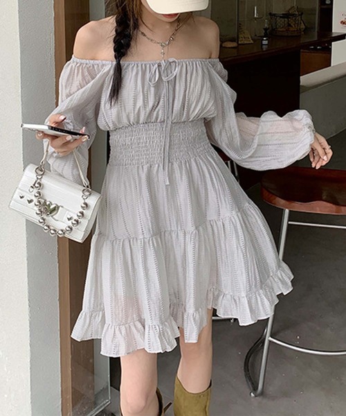 aimoha(アイモハ)の「オフショルダーシフォンワンピース (SS)(ワンピース・レディース・グレー・LARGE/MEDIUM/SMALL)」の9枚目の写真
