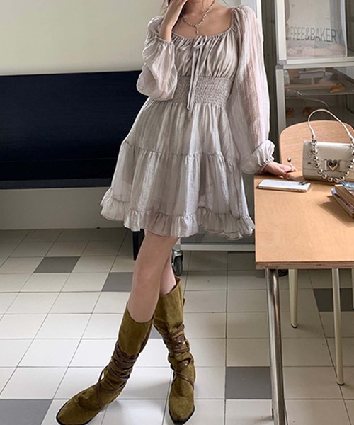 aimoha(アイモハ)の「オフショルダーシフォンワンピース (SS)(ワンピース・レディース・グレー・LARGE/MEDIUM/SMALL)」の10枚目の写真