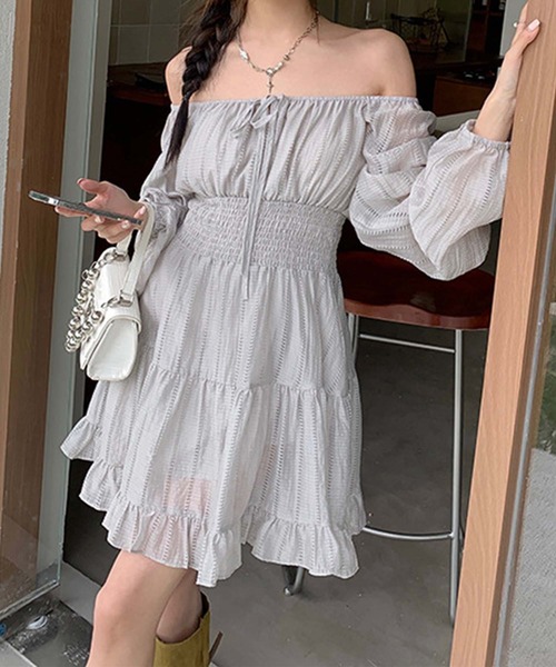 aimoha(アイモハ)の「オフショルダーシフォンワンピース (SS)(ワンピース・レディース・グレー・LARGE/MEDIUM/SMALL)」の16枚目の写真