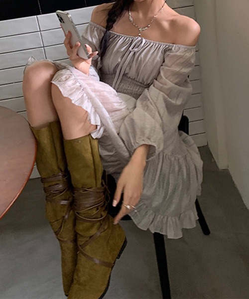 aimoha(アイモハ)の「オフショルダーシフォンワンピース (SS)(ワンピース・レディース・グレー・LARGE/MEDIUM/SMALL)」の17枚目の写真