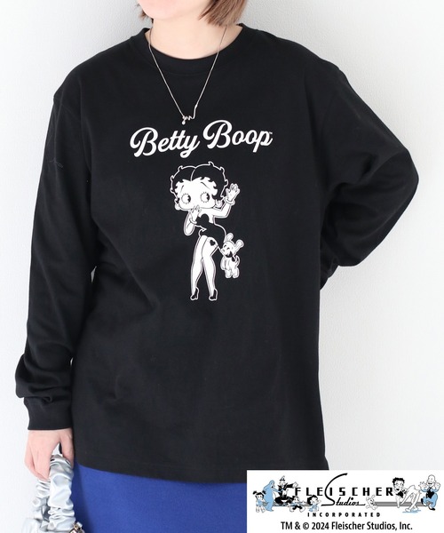BETTY BOOP（ベティ・ブープ）の「【Betty Boop(TM) / ベティ ブープ(TM)】ロゴロングスリーブTee 1（Tシャツ/カットソー・レディース・ブラック/オフホワイト・M）」の3枚目の写真