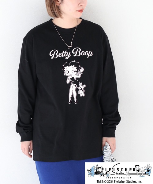 BETTY BOOP（ベティ・ブープ）の「【Betty Boop(TM) / ベティ ブープ(TM)】ロゴロングスリーブTee 1（Tシャツ/カットソー・レディース・ブラック/オフホワイト・M）」の8枚目の写真