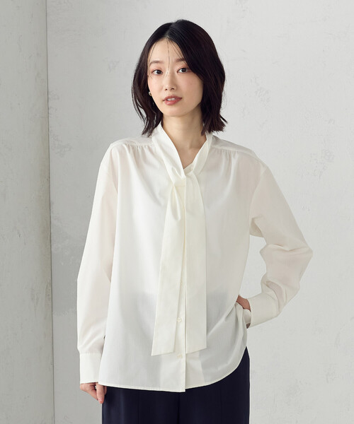 COMME CA ISM（コムサイズム）の「ポリエステルコットンブロード　ボウタイブラウス（シャツ/ブラウス・レディース・サックスブルー/ホワイト・MEDIUM/LARGE）」の13枚目の写真