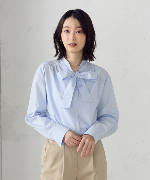 COMME CA ISM（コムサイズム）の「ポリエステルコットンブロード　ボウタイブラウス（シャツ/ブラウス・レディース・サックスブルー/ホワイト・MEDIUM/LARGE）」の3枚目の写真