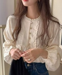 フリルレースクルーネックシャツ