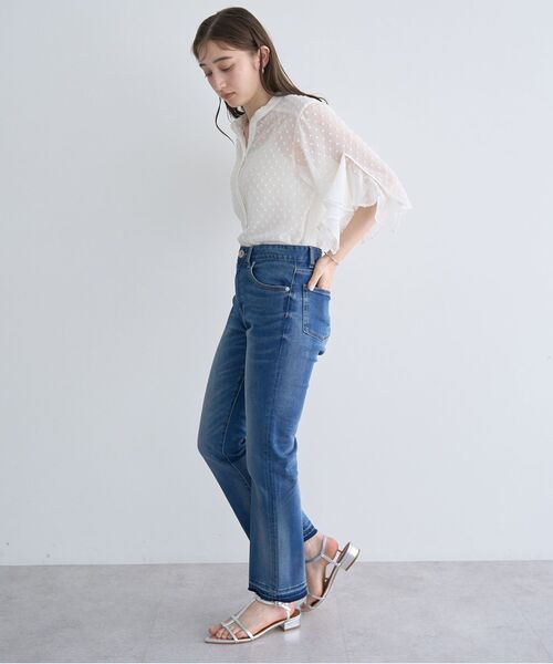 YECCA VECCA（イェッカヴェッカ）の「カットオフスリムストレートデニムパンツ（デニムパンツ・レディース・インディゴブルー/ダークインディゴブルー・S/M/L）」の10枚目の写真