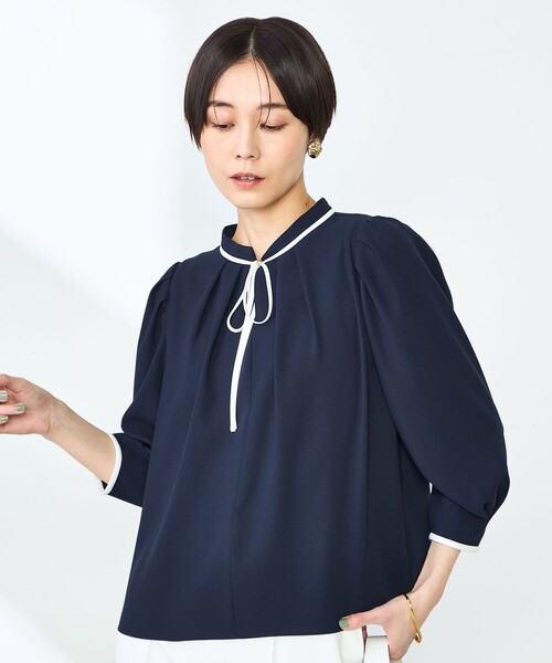 ノーリーズ　ストレッチジョーゼット配色ブラウス ノーリーズ NOLLEY'S ストレッチジョーゼット配色リボンブラウス